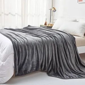 Dark Grey Plush Fleece Throw Blanket King Size 108x90 Soft Cozy